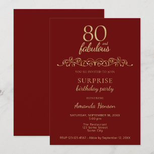 Elegant 80 and Fabulous Ornament 80th Birthday Invitation