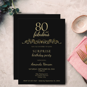 Elegant 80 and Fabulous Ornament 80th Birthday Invitation