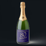 Elegant 80 and Fabulous Ornament 80th Birthday Sparkling Wine Label<br><div class="desc">Elegant 80 and Fabulous Ornament 80th Birthday Sparkling Wine Label. 80 and fabulous text in trendy golden script and an elegant ornament on blue background. Personalise it with your name and your age,  and make personalised elegant wine labels for a birthday party.</div>