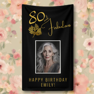 Elegant 80 and Fabulous Twigs 80th Birthday Photo Banner