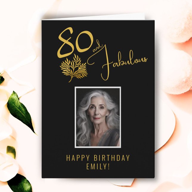 Elegant 80 and Fabulous Twigs 80th Birthday Photo Card (Creator Uploaded)