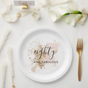 Elegant 80 And Fabulous, Woman 80th Birthday Paper Plate