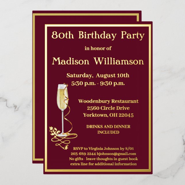 Elegant 80 Eighty Birthday Red REAL Gold (Front/Back)