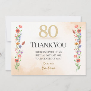 Elegant 80th Birthday – 80 Years Wildflowers Thank You Card
