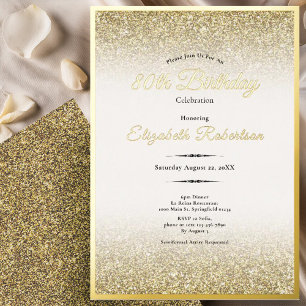 Elegant 80th Birthday Black and Gold Glitter