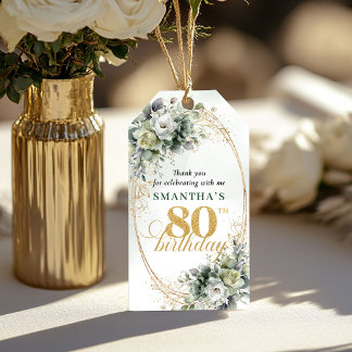 Elegant 80th Birthday Boho Greenery Gift Tag
