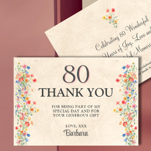 Elegant 80th Birthday Floral Thanks Thank You Card