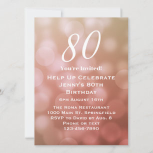 Elegant 80th Birthday For Her in Pink Bokeh Invitation