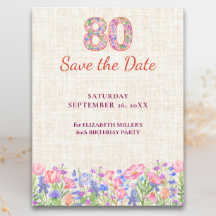Elegant 80th Birthday for Her - Pink Flowers Announcement Postcard