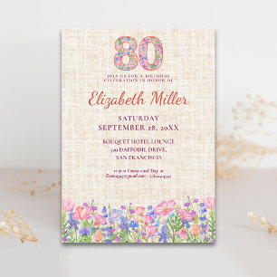 Elegant 80th Birthday for Her - Pink Flowers Invitation
