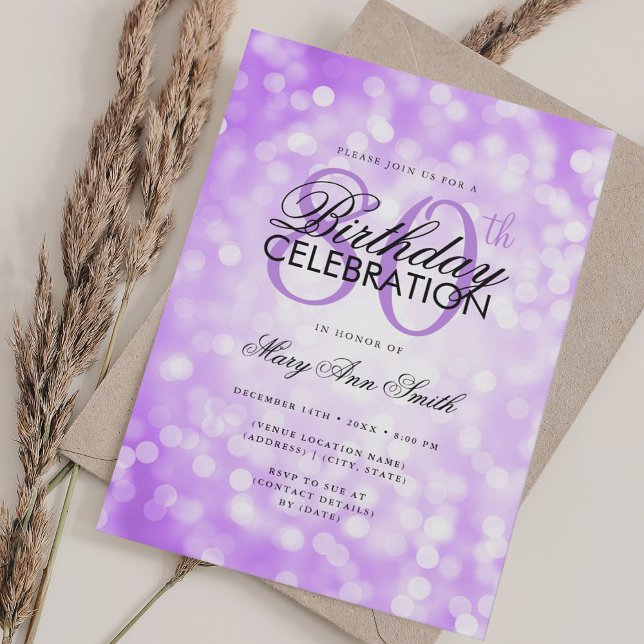 Elegant 80th Birthday Glam Purple Shimmer Light Invitation (Elegant 80th Birthday Glam Purple Shimmer Light Invitation)