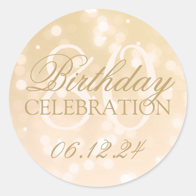 Elegant 80th Birthday Gold Bokeh Sparkle Lights Classic Round Sticker (Front)