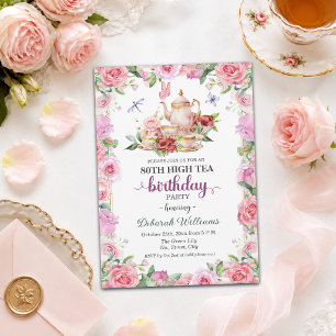 Elegant 80th Birthday High Tea Party Invitation