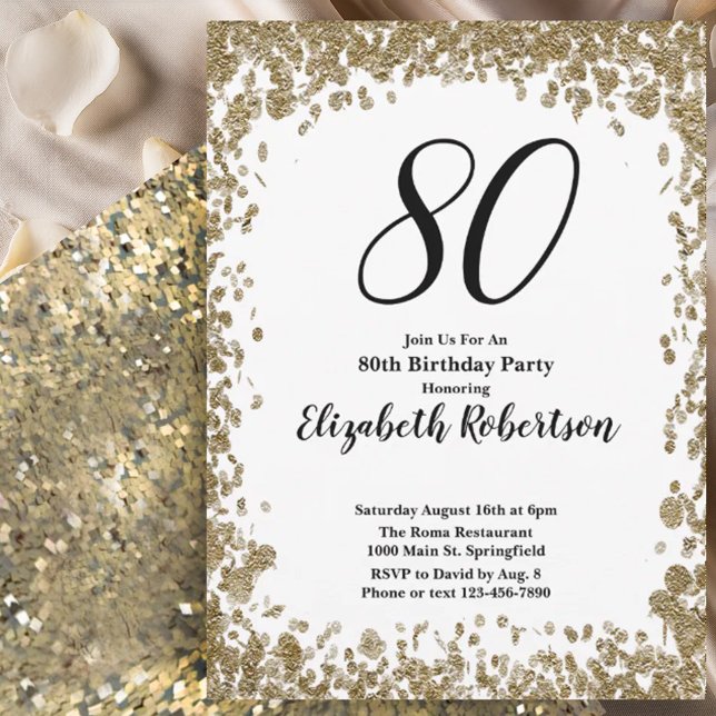 Elegant 80th Birthday Invitation For Her in Gold (Creator Uploaded)