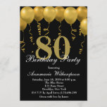 Elegant 80th Birthday Invitation Gold Balloons<br><div class="desc">Elegant Gold Balloons Birthday Invitation</div>