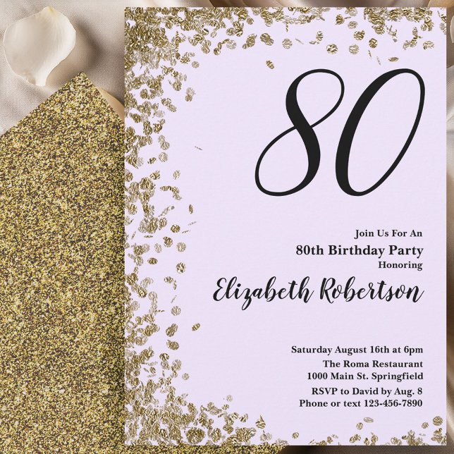 Elegant 80th Birthday Invitation Gold Sequins (Creator Uploaded)
