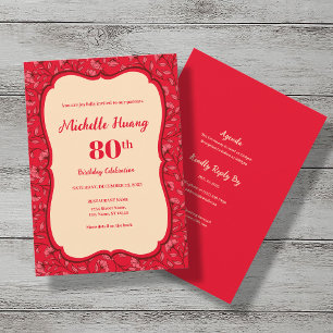Elegant 80th Birthday Invitation (RED)