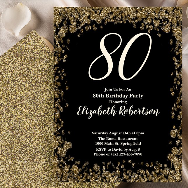 Elegant 80th Birthday Invitation With Gold Sequins (Creator Uploaded)