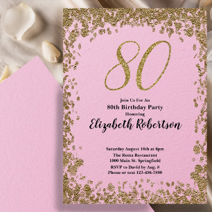 Elegant 80th Birthday Invitation With Gold Sequins