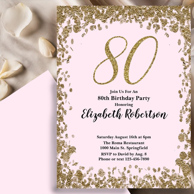 Elegant 80th Birthday Invitation With Gold Sequins (Creator Uploaded)