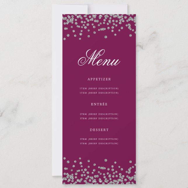 Elegant 80th Birthday Menu Silver Confetti Magenta Invitation (Back)