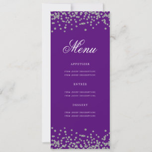 Elegant 80th Birthday Menu Silver Confetti Purple Invitation