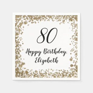 Elegant 80th Birthday Napkins With Gold Sequins