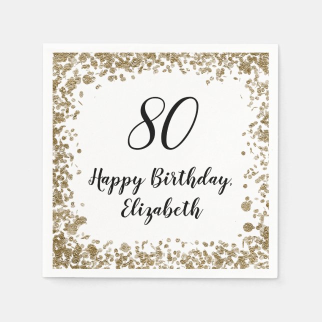 Elegant 80th Birthday Napkins With Gold Sequins (Front)