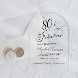 Elegant 80th Birthday Party Acrylic Invitations