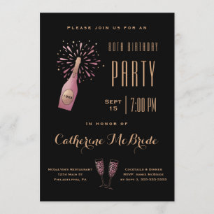 Elegant 80th Birthday Party Black Gold Champagne Invitation