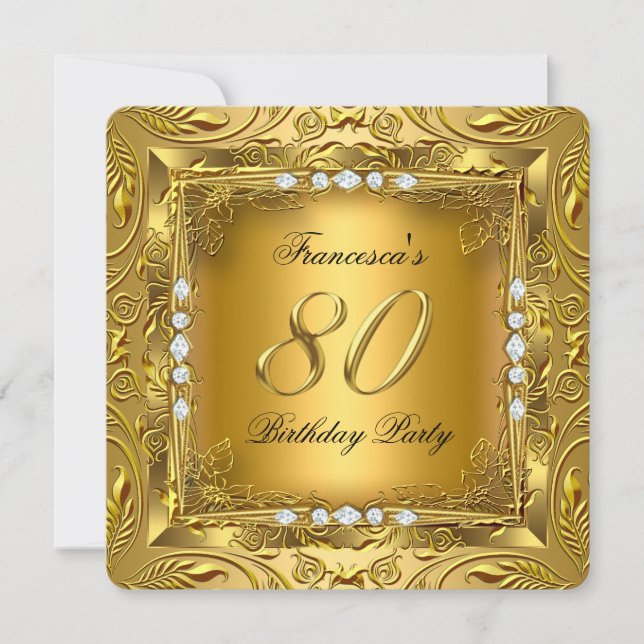 Elegant 80th Birthday Party Elite Gold Diamonds Invitation (Front)
