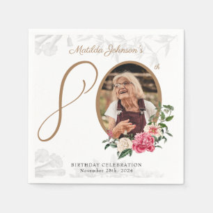 Elegant 80th Birthday Party Floral Botanical Photo Napkin
