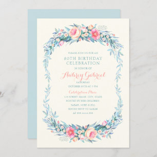 Elegant 80th Birthday Party Floral Watercolor Invitation