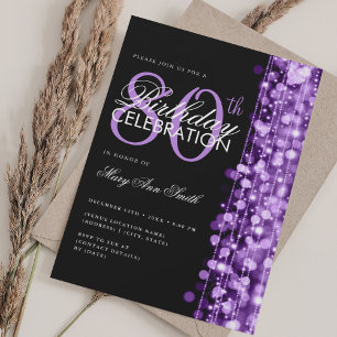 Elegant 80th Birthday Party Glam Sparkle Purple Invitation