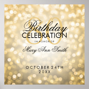 Elegant 80th Birthday Party Glitter Lights Gold Poster