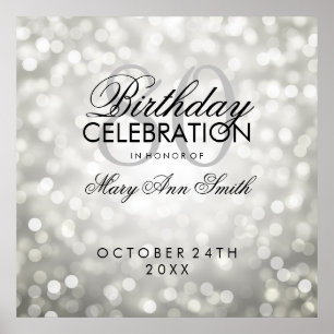 Elegant 80th Birthday Party Glitter Lights Silver Poster