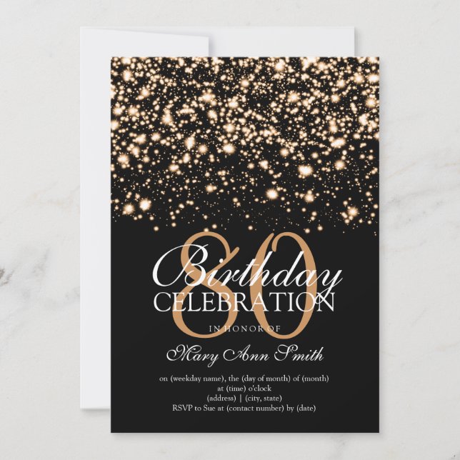 Elegant 80th Birthday Party Gold Midnight Glam Invitation (Front)