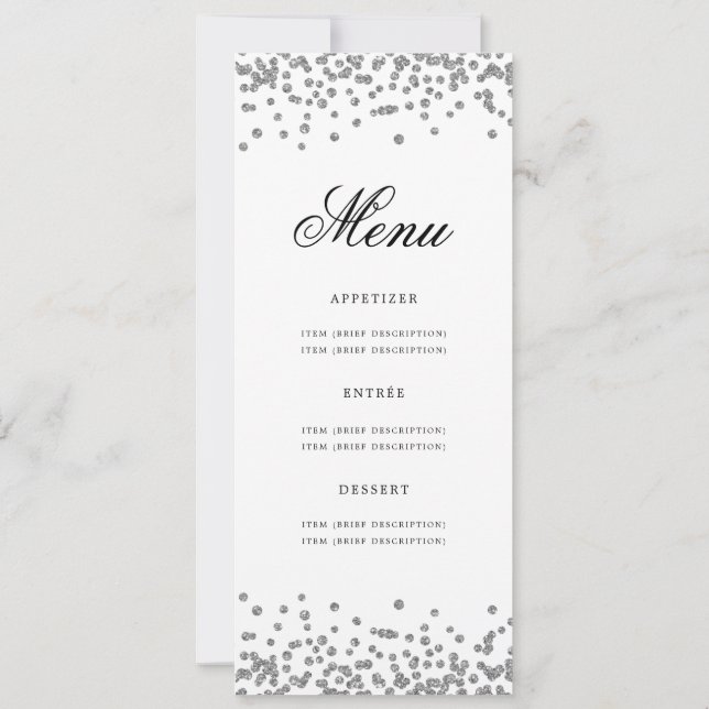 Elegant 80th Birthday Party Menu Silver Confetti  Invitation (Back)