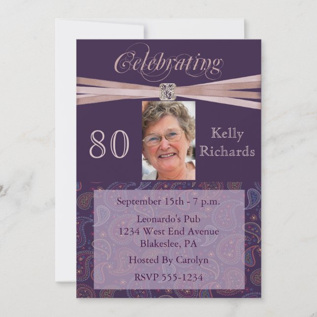 Elegant 80th Birthday Party  Photo Invitations (Front)