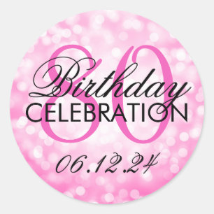 Elegant 80th Birthday Party Pink Glitter Lights Classic Round Sticker