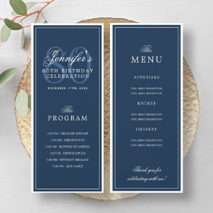 Elegant 80th Birthday Party Program Menu Navy Blue