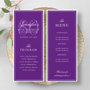 Elegant 80th Birthday Party Program Menu Purple