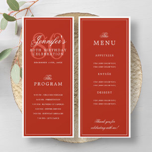Elegant 80th Birthday Party Program Menu Red