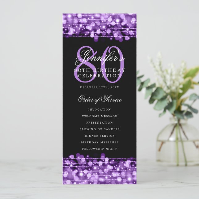 Elegant 80th Birthday Party Program Purple  (Standing Front)