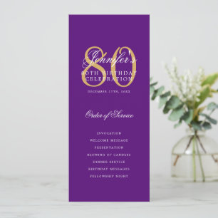 Elegant 80th Birthday Party Program Purple Gold