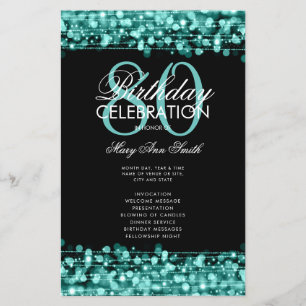 Elegant 80th Birthday Party Program Teal Menu