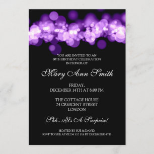 Elegant 80th Birthday Party Purple Bokeh Lights Invitation