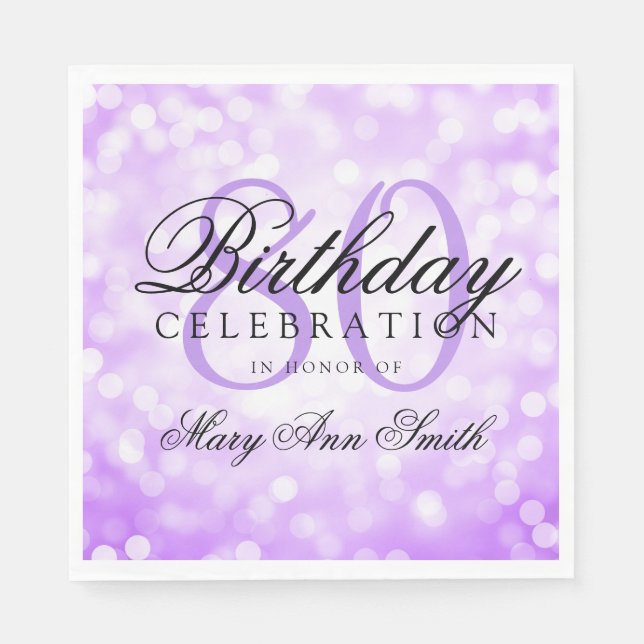 Elegant 80th Birthday Party Purple Glitter Lights Napkin (Front)