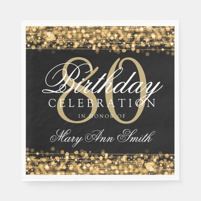 Elegant 80th Birthday Party Sparkles Gold Napkin (Front)