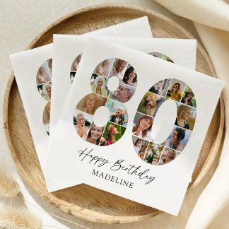 Elegant 80th Birthday Photo Collage Napkins